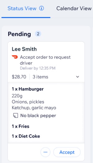 A screenshot of a DoorDash Drive order from site's dashboard.