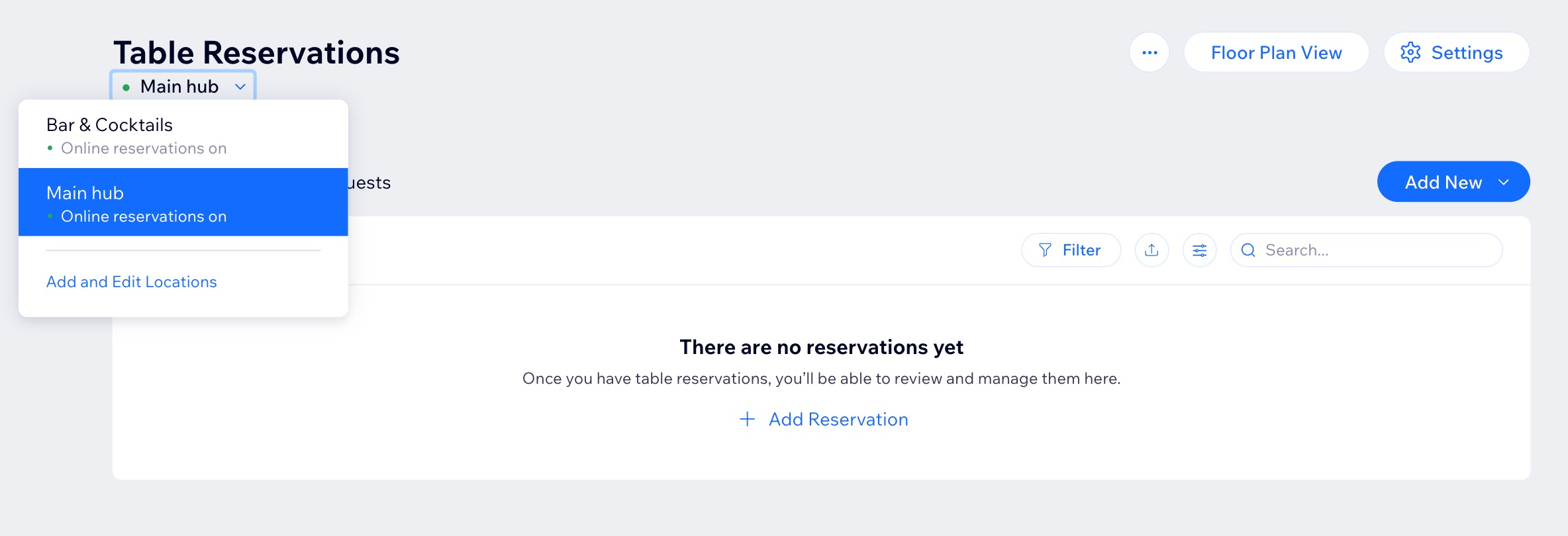 A screenshot of multiple locations for Wix Table Reservations.