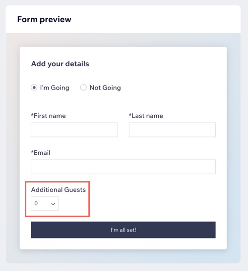 A screenshot showing a form with the option to add additional guests.