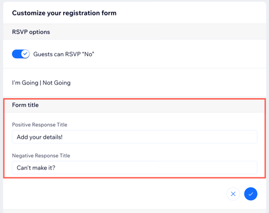 A screenshot of editing the Form title for an RSVP event.