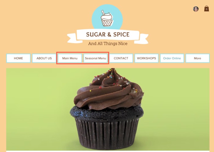 A screenshot of separate menu pages on a live site.