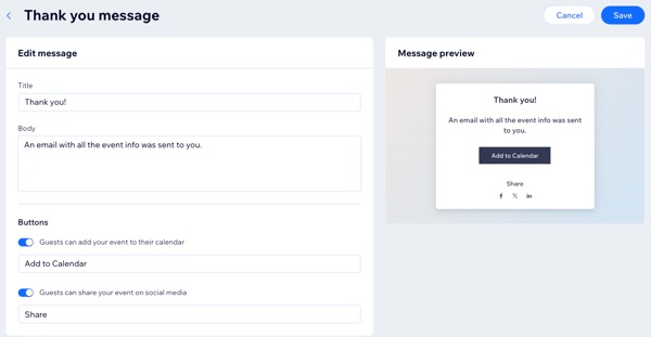 A screenshot of editing a registration message.