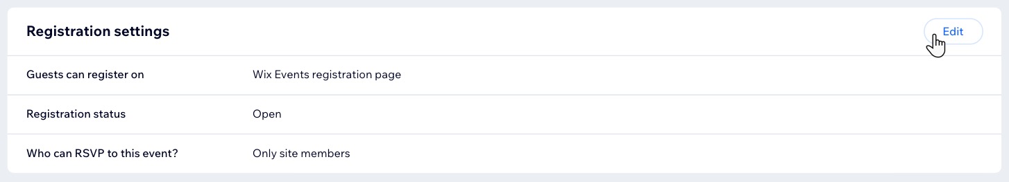 A screenshot of clicking Edit next to Registration settings for a Ticketed event.