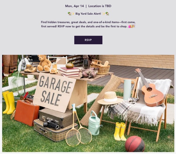A screenshot of what an RSVP event looks like on a live site.