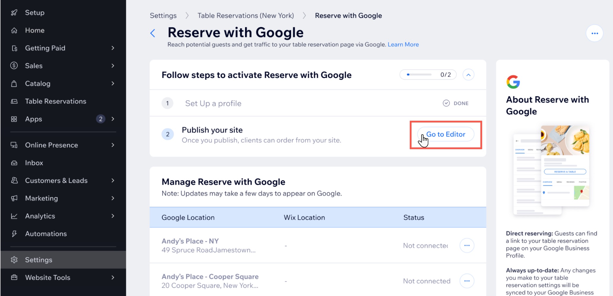 A screenshot of clicking on Go to Editor.