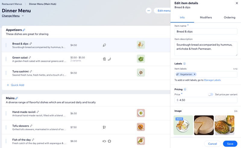 Captura de pantalla de cómo personalizar los elementos del menú.