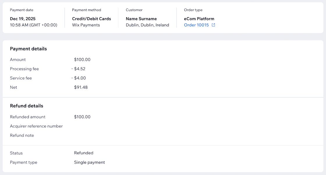 A screenshot of the Refund details section.