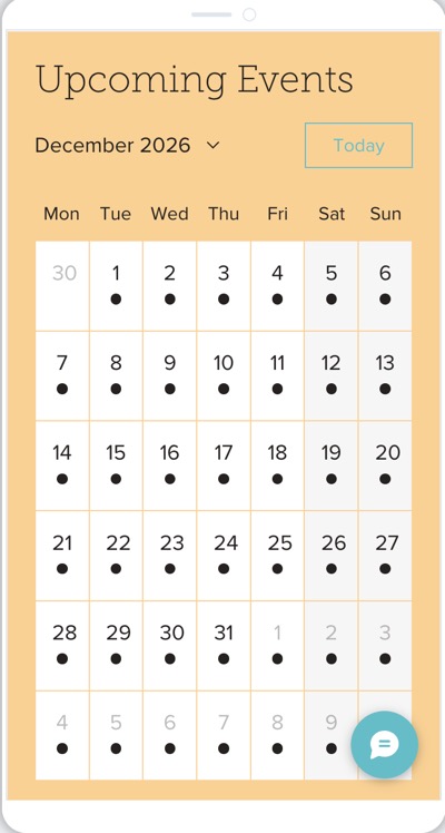 A screenshot of an event list layout using the mobile view in the Wix Editor.