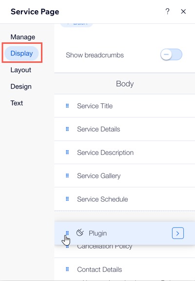 Captura de pantalla que muestra cómo arrastrar el complemento a otra ubicación.