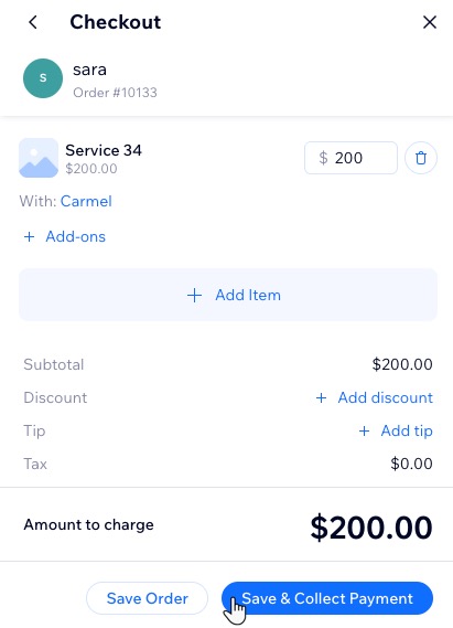 A screenshot of the Save & Collect button to collect a payment.