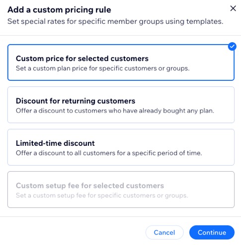 A screenshot of adding a custom pricing rule.