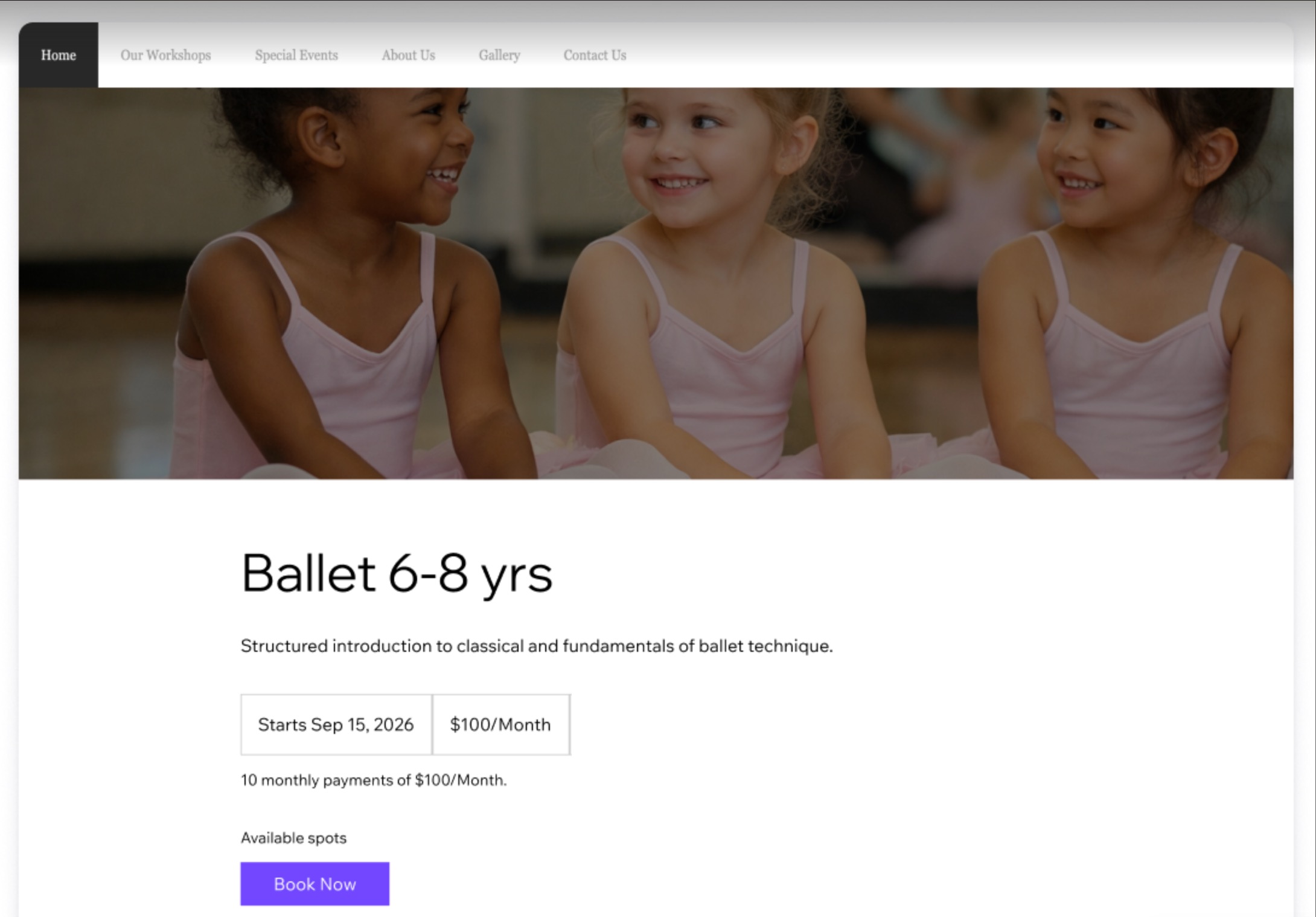 A screenshot of a monthly course displaying he cost per month.