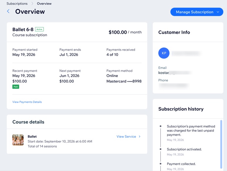 A screenshot of a monthly course subscription.