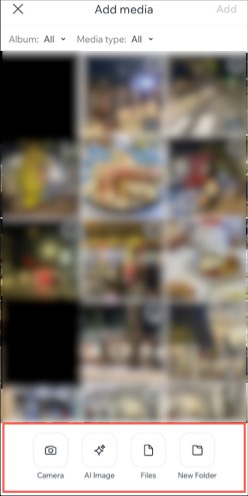A screenshot of the available options to upload media from the Wix app.