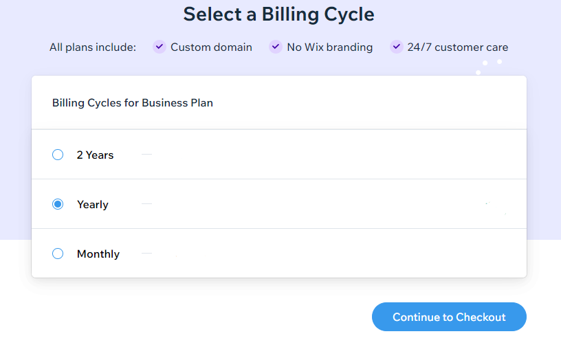 Une capture d'écran montrant l'option du cycle de facturation sur la page de mise à niveau.