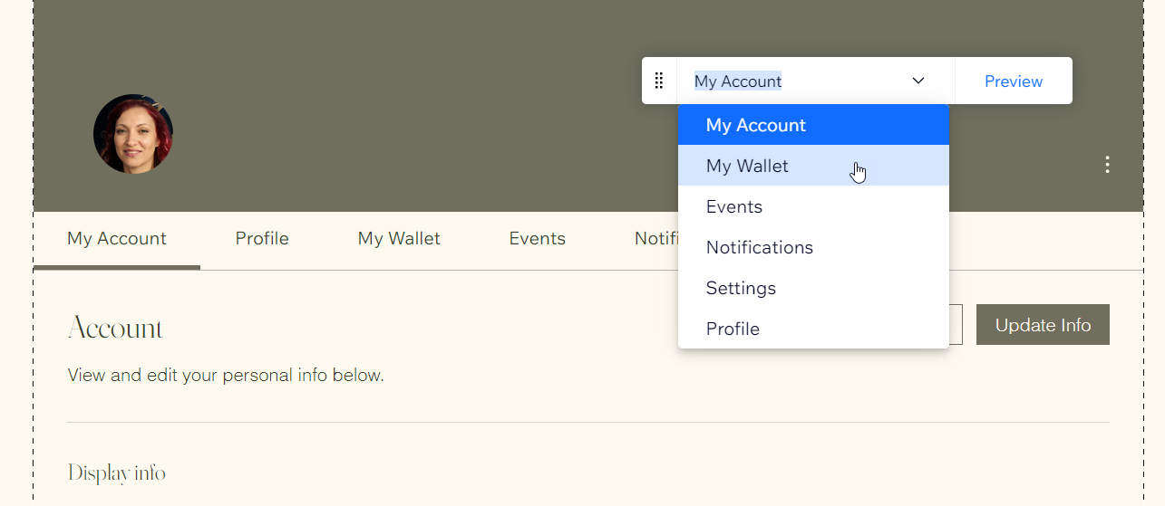 A screenshot showing the floating dropdown navigation menu in the Members Area.