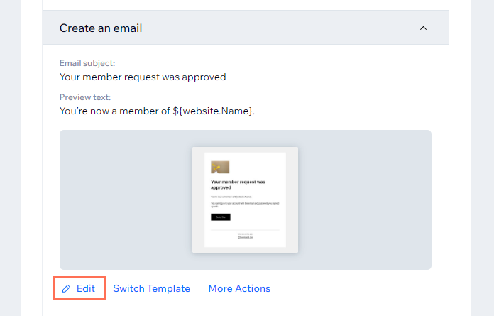 A screenshot showing the Edit button to edit an email template in an automation.