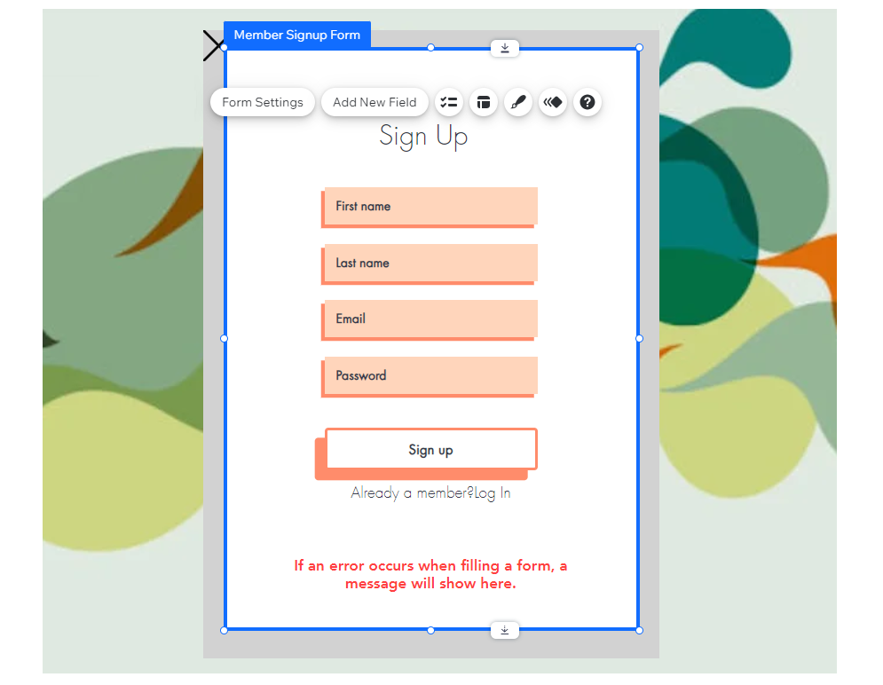 A screenshot of a custom signup form in the Wix Editor