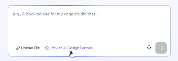 A screenshot of the Pick an AI Design Partner option on the prompt screen for Wix Vibe Editor