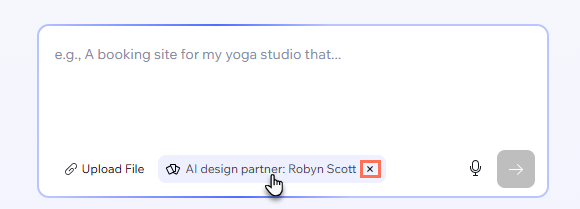 A screenshot showing how to change or remove an AI design partner for a prompt in Wix Vibe Editor.