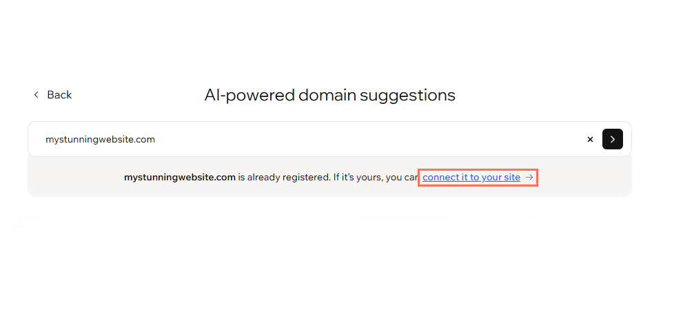 A screenshot of the the connect it to your site link to connect a domain to a Wix site.