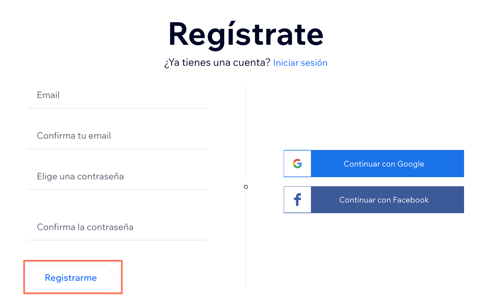 Página para registrars en Wix