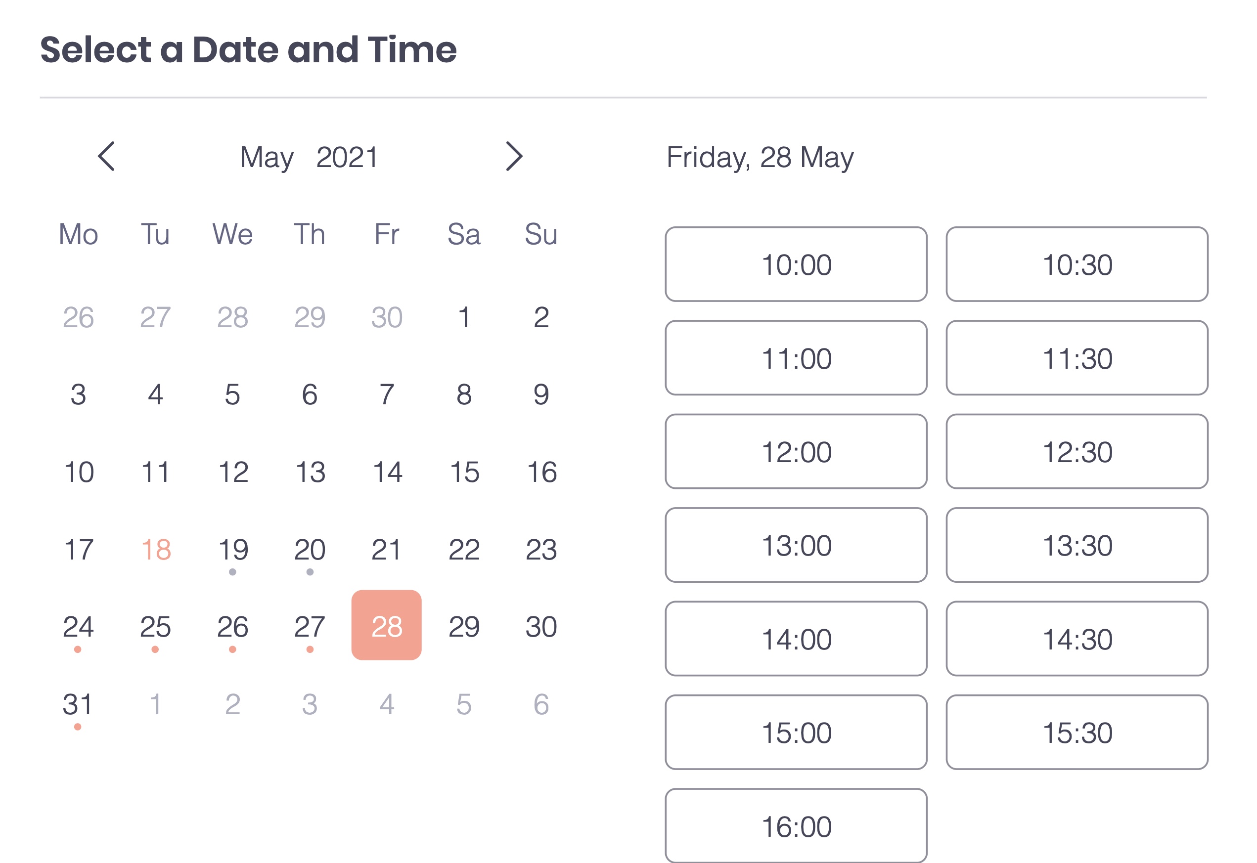 A screenshot showing booking calendar availability on a day without any bookings.