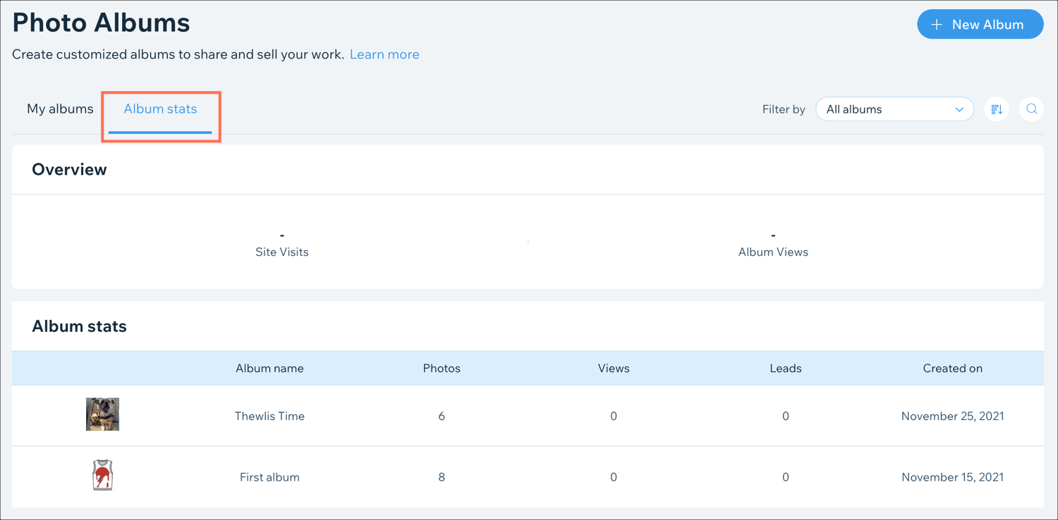 Wix Photo Albums: Viewing Your Photo Album Statistics, Help Center