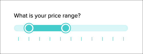 'What is your price range?'라는 제목의 범위 슬라이더 요소를 보여주는 스크린샷