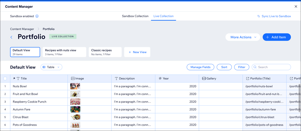 Uno screenshot che mostra una raccolta con le schede Raccolta Sandbox e Raccolta online visibili