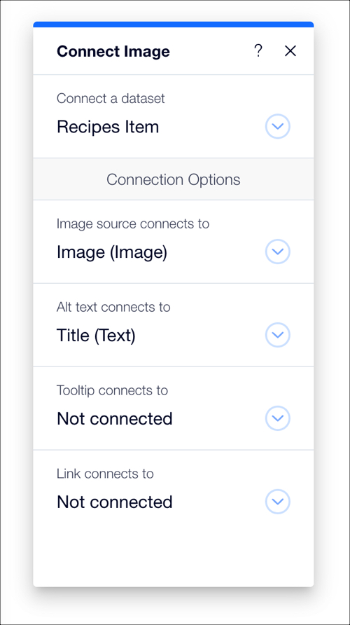 Une capture d'écran du panneau Connecter une image montrant les options de connexion pour une image.