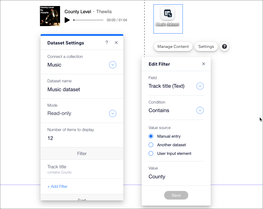 A screenshot of the Dataset Settings panel with the Edit Filter options on display.