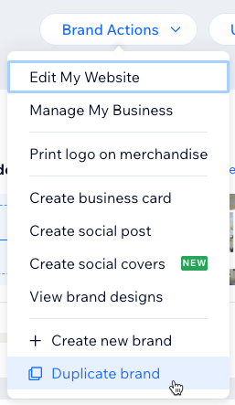 A screenshot showing you to click duplicate brand once you have clicked the words brand actions.