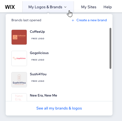 A screenshot showing a list of sites from the my brand drop-down.