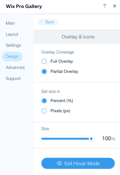 A screenshot showing how to change the size of the partial overlay