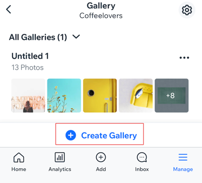 A screenshot showing you can create a gallery