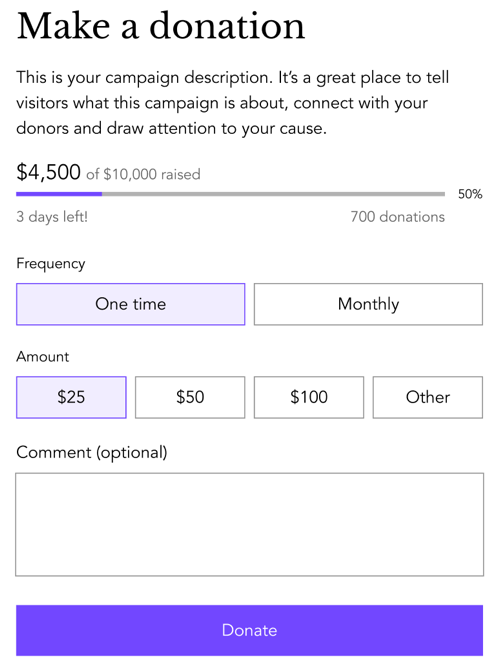 Screenshot of a Wix Donations form in the Editor
