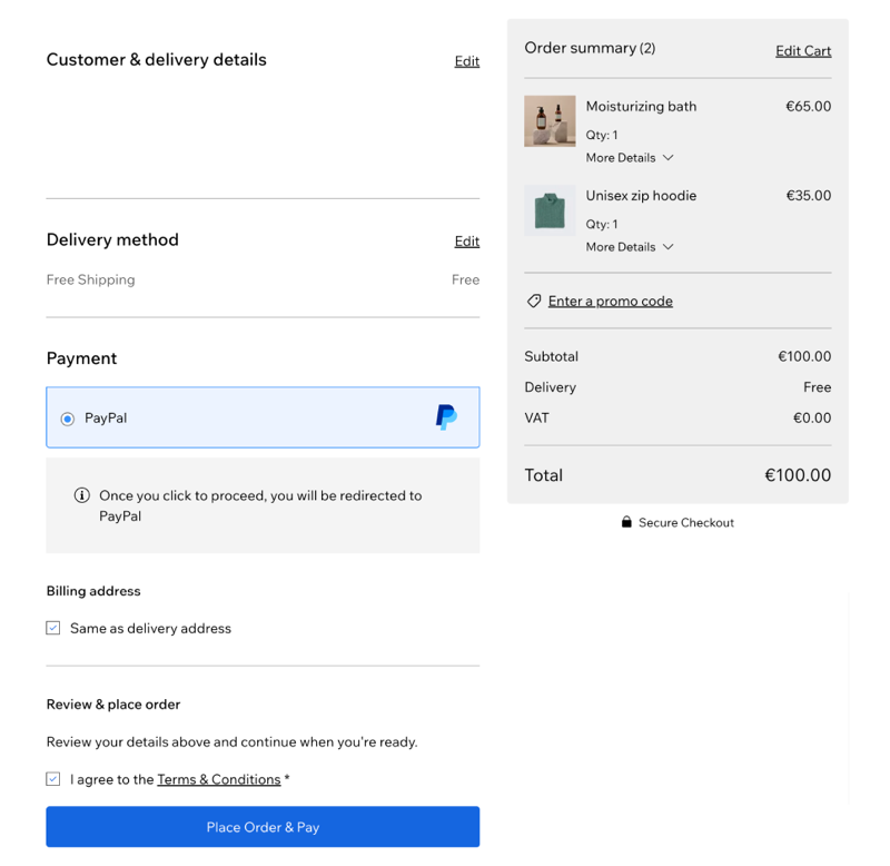 A screenshot showing what multi-currency looks like on the checkout page