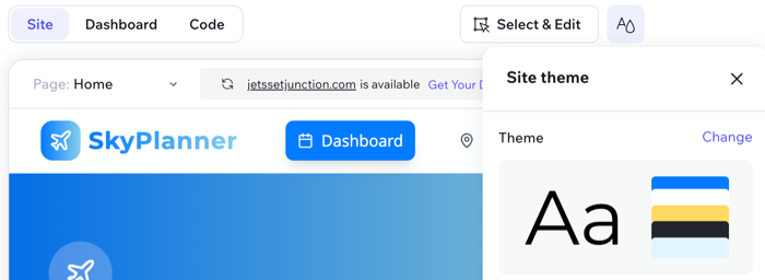 A screenshot showing an overlook of the theme icon that should be clicked