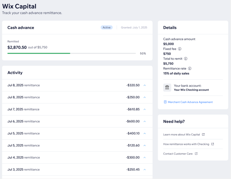 A screenshot showing the balance remitted