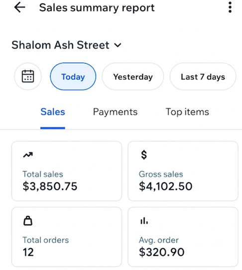 a screenshot showing the sales summary report