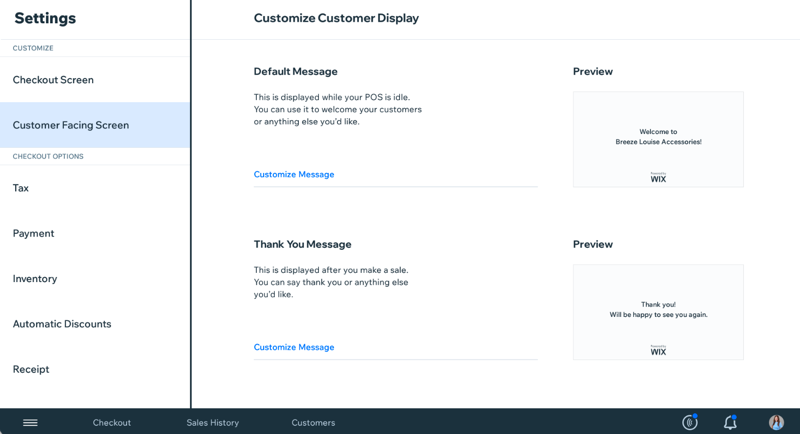 The customer-facing display in Wix POS Register