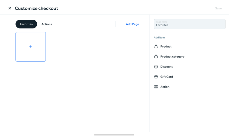 The Favorites setup screen in the New Wix POS