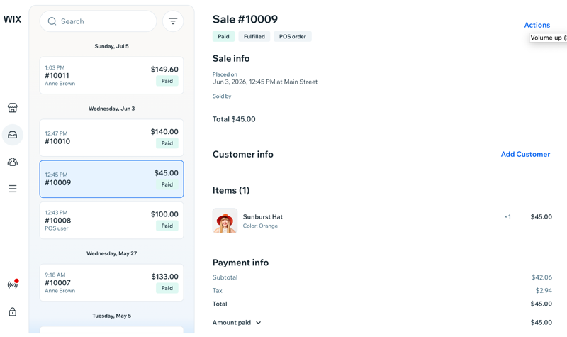 A customer profile in the New Wix POS, shown as a single scrolling page