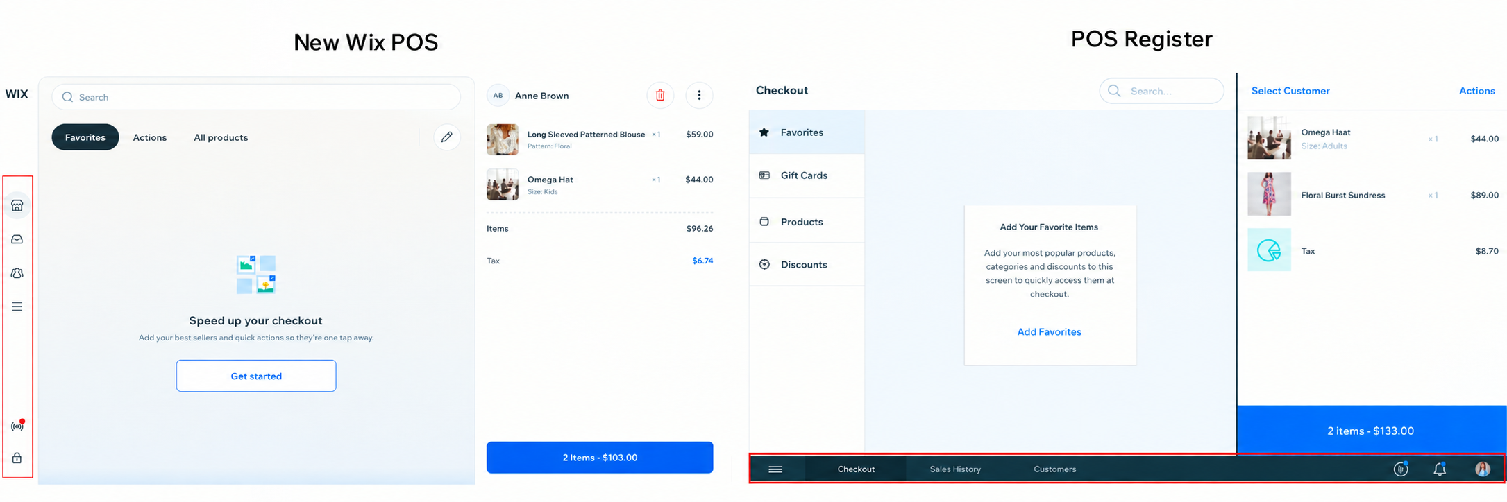 The New Wix POS and Wix POS Register main screens, side by side