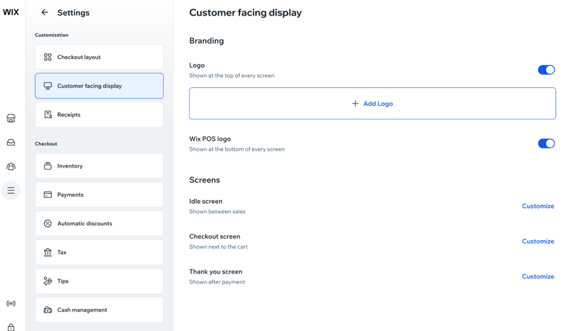 The customer-facing display in the New Wix POS
