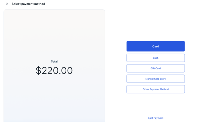 The payment screen in the New Wix POS