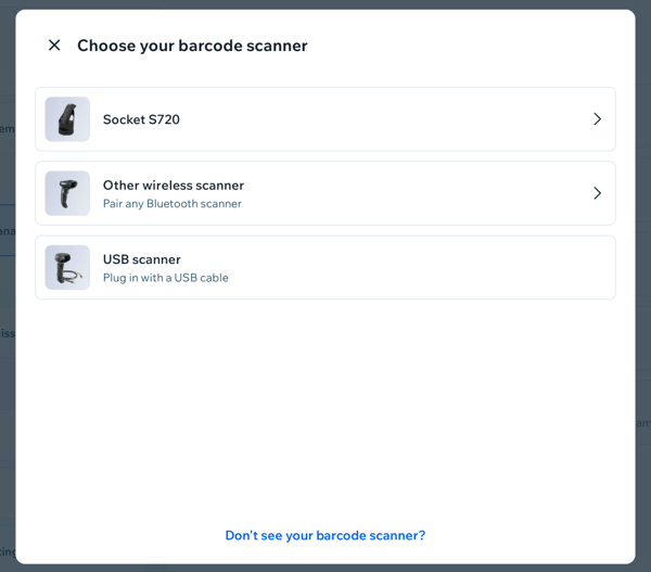 screenshot showing the barcode scanner