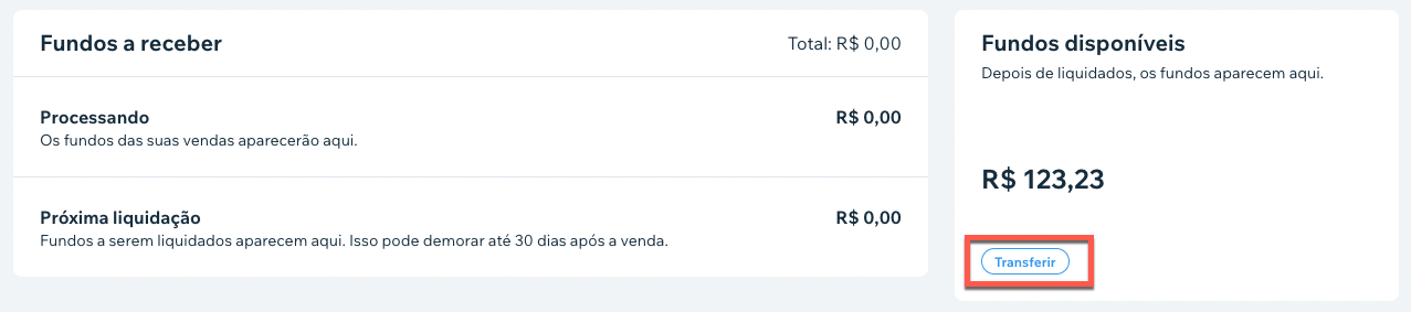 Tela de Fundos disponíveis com a opção Transferir destacada