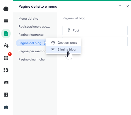 eliminare il blog dall'editor